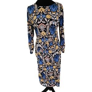 INC International Concepts Floral RuchedLing Sleeve Midi Dress Size Medium